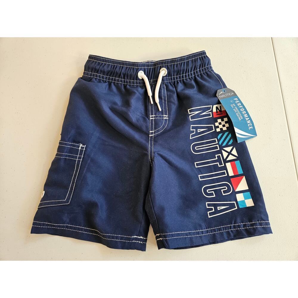 NWT Nautica Toddler Boys Swim Trunks Size 3T Navy Blue UPF 50+ Swim Shorts